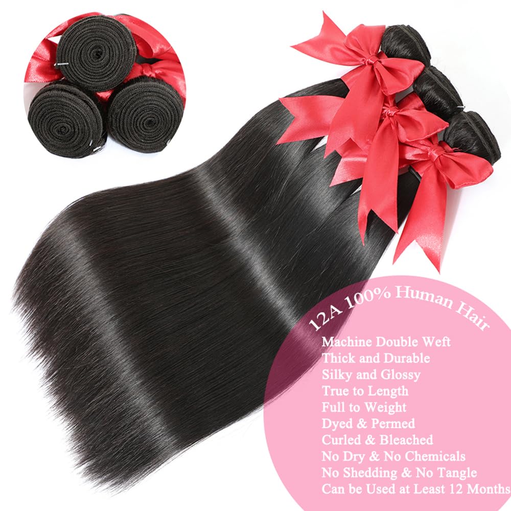 12A Straight Human Hair Bundles, 100% Unprocessed Brazilian Virgin Hair