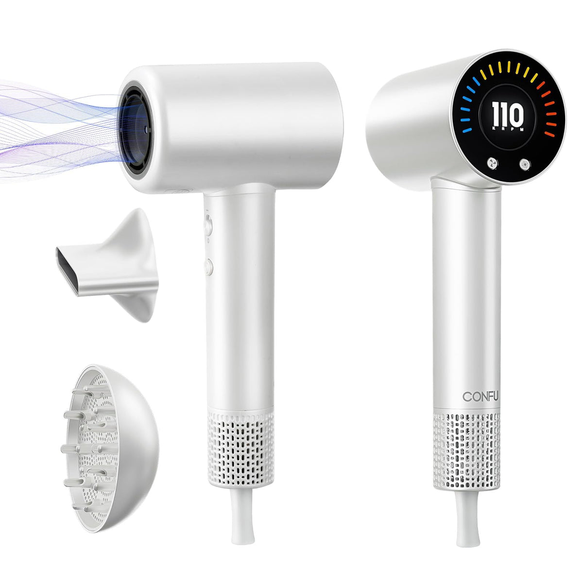 CONFU Ionic Hair Dryer with Magnetic Attachments, Fast-Drying 110000 RPM Motor