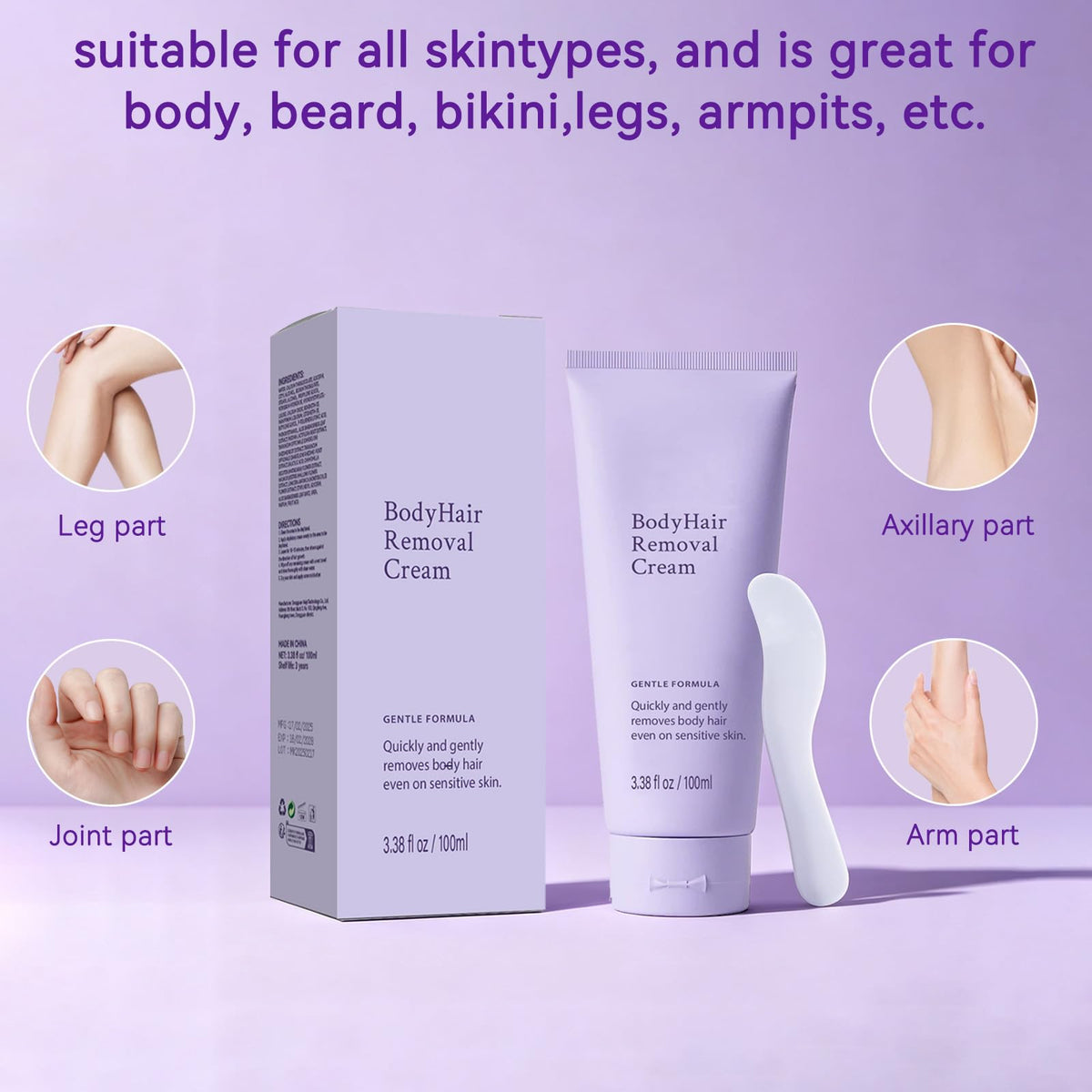 Body Hair Removal Cream for Men & Women with Spatula Applicator