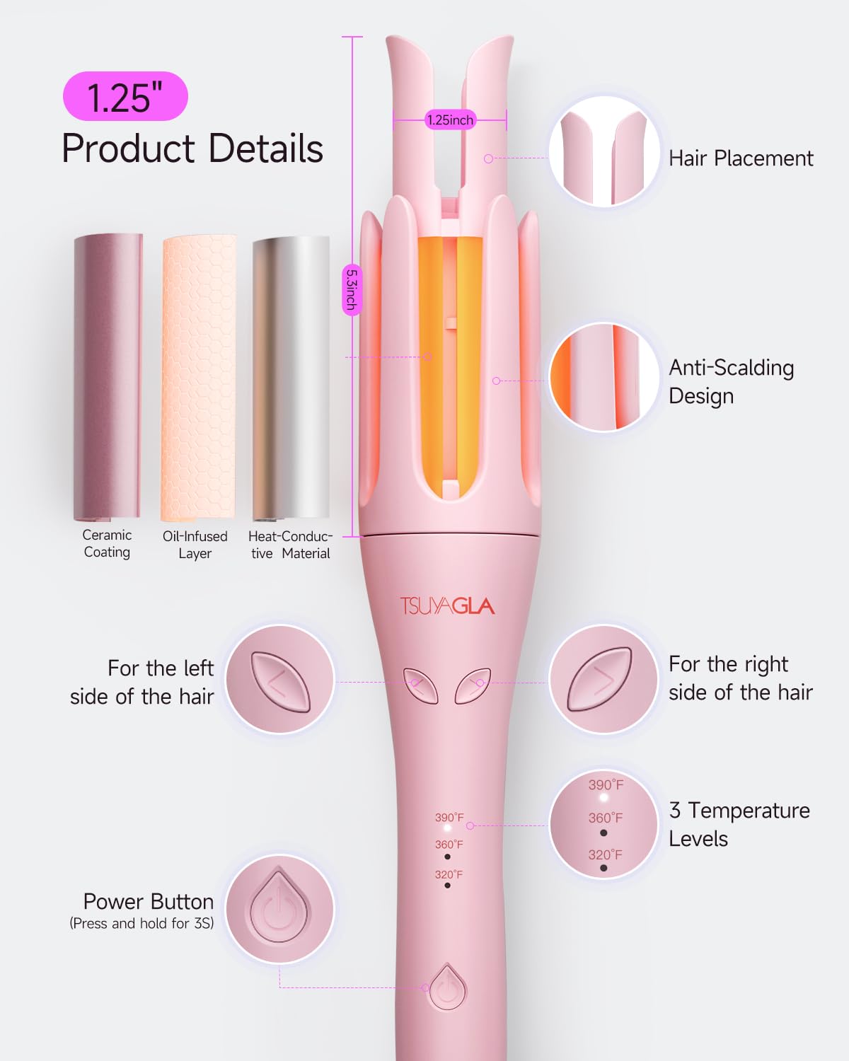 TSUYAGLA Automatic Rotating Curling Iron with Ceramic Ionic Care