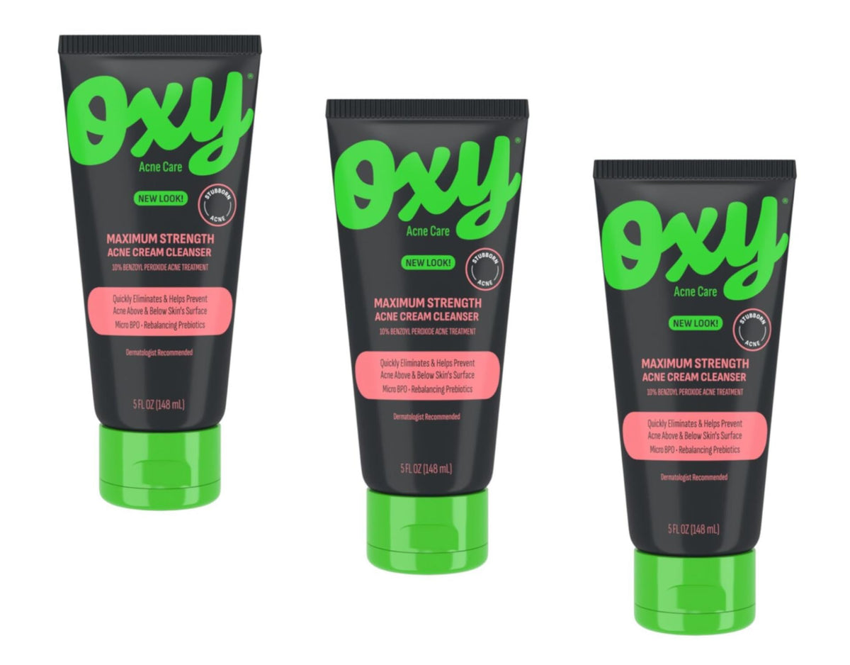 Oxy Maximum Strength Acne Cleanser with 10% Benzoyl Peroxide, 5 Fl Oz, Pack of 3