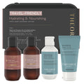 THEORIE Hair & Skin Care Travel Kit with Shampoo, Conditioner, Body Wash & Scrub