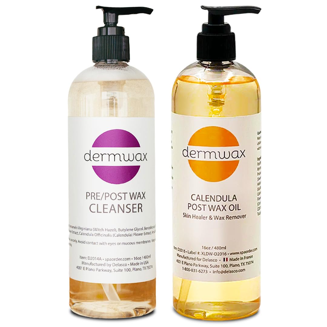 Dermwax Pre & Post Wax Care Kit with Cleanser and Calendula Oil