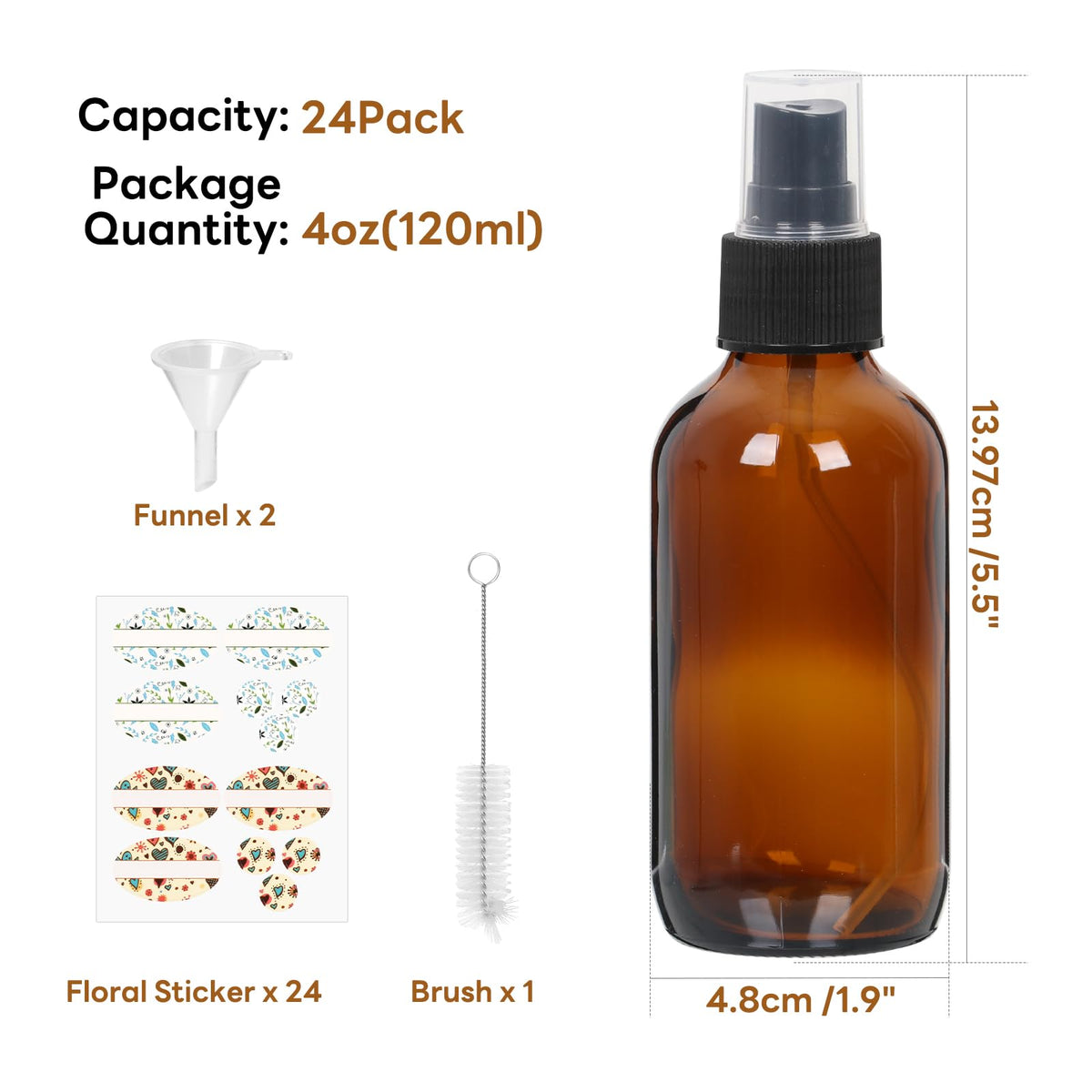 STARSIDE Amber Glass Spray Bottles with Fine Mist Sprayers