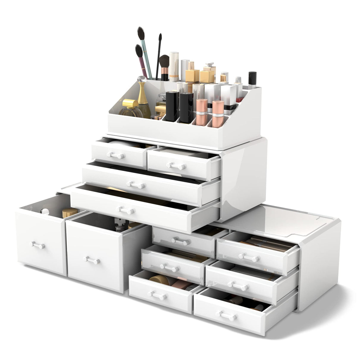 Readaeer Makeup Cosmetic Organizer with 12 Drawers and Top Compartments