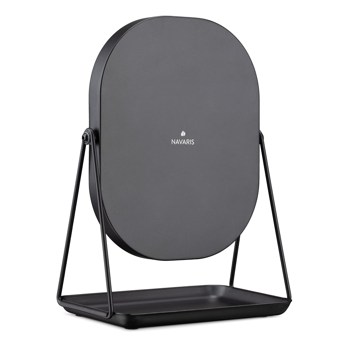 Navaris Vanity Mirror with Tray, Metal Stand and Storage, Black