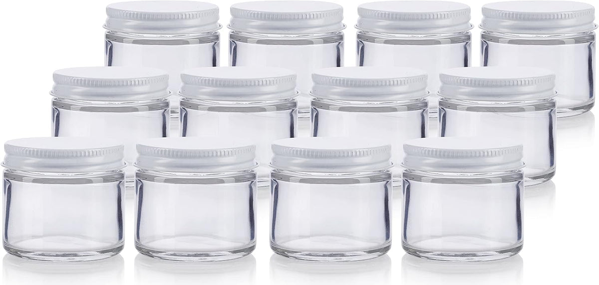 1 oz / 30 ml Clear Glass Jars with White Airtight Lids, 12 Pack