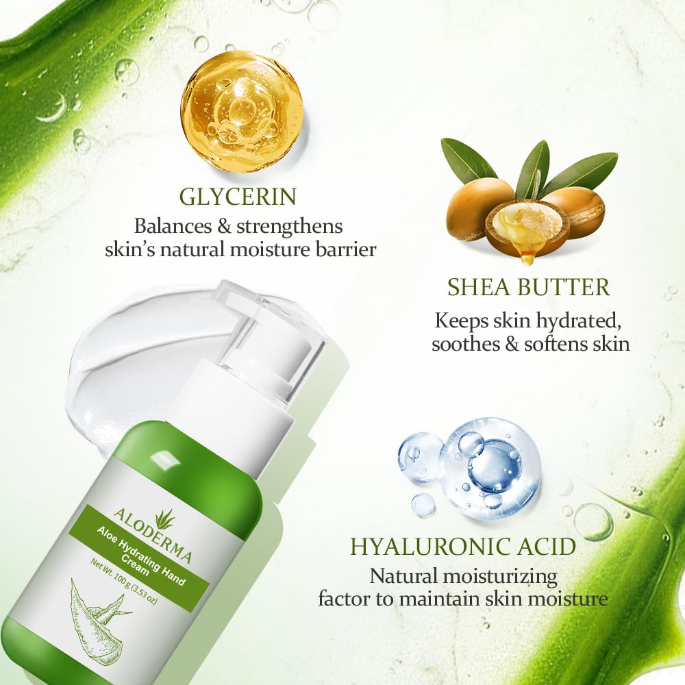 Aloderma Aloe Vera Hydrating Hand Cream, Non-Greasy Lotion, 3.5 Fl Oz