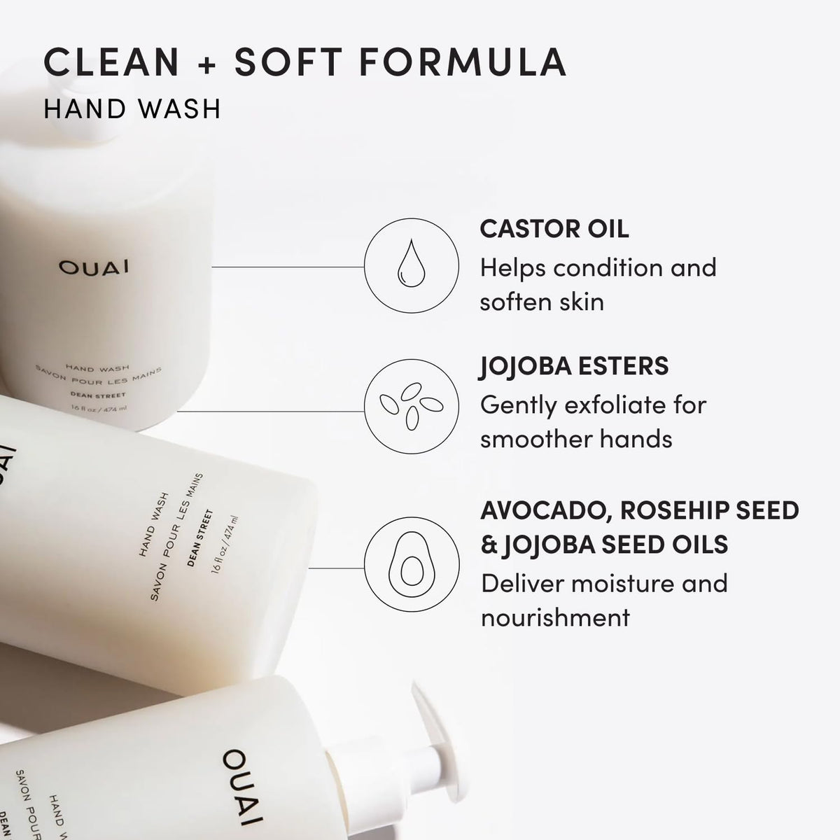 OUAI Hand Wash and Hand Lotion Set, Dean Street Scent, 16 fl oz Each