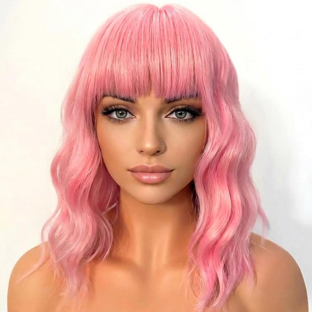 12-Inch Synthetic Bob Wig with Bangs for Women