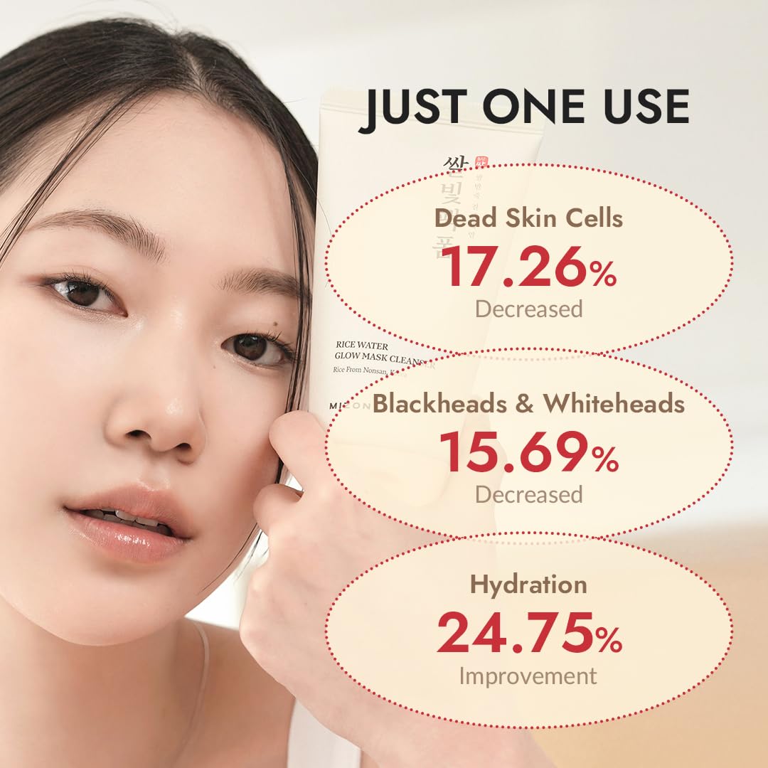 MIZON Rice Water Glow Mask Cleanser 2-in-1 Face Wash, 5.07 fl oz