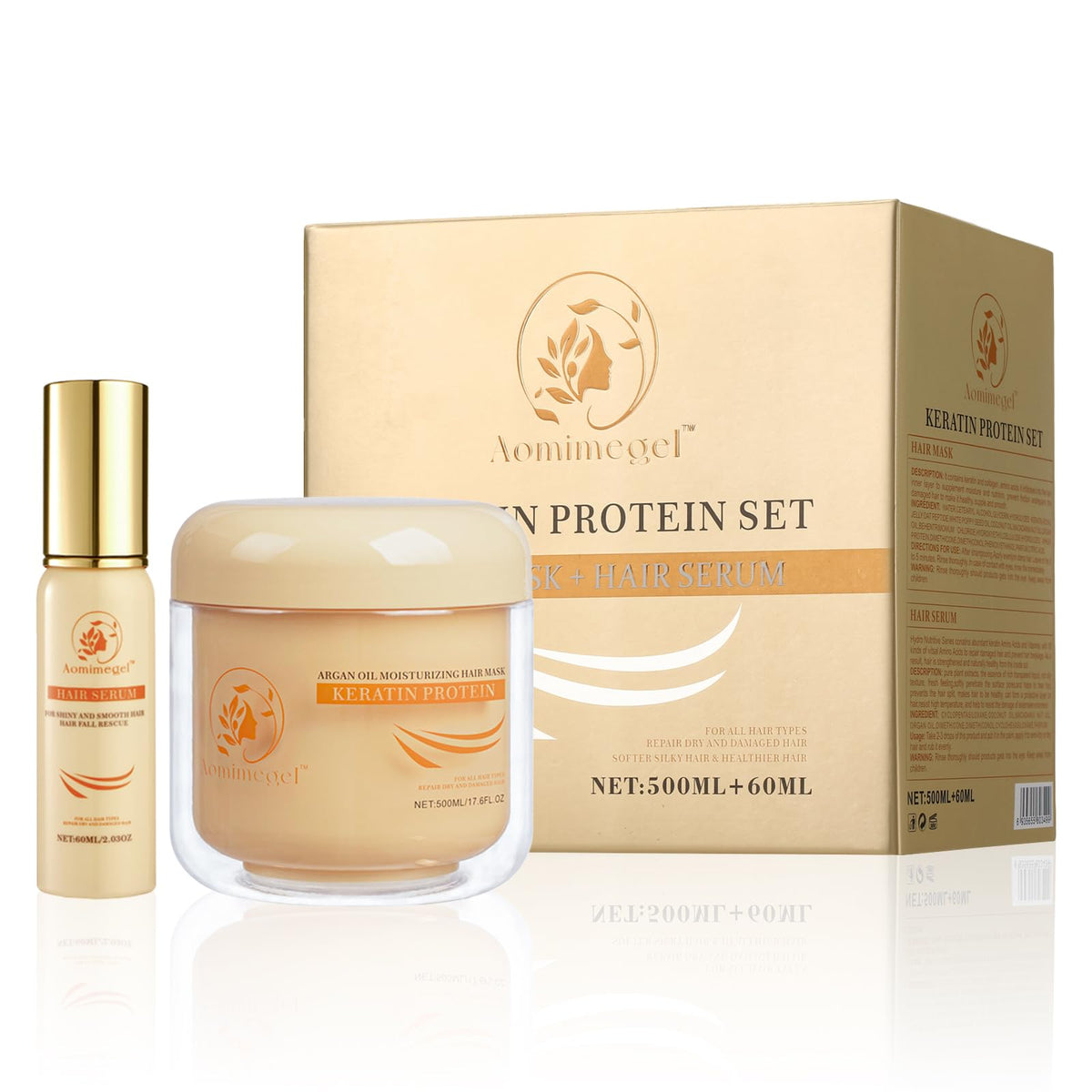 Argan Oil Hair Mask Set with Collagen & Keratin, 16.9 fl oz + 2 fl oz