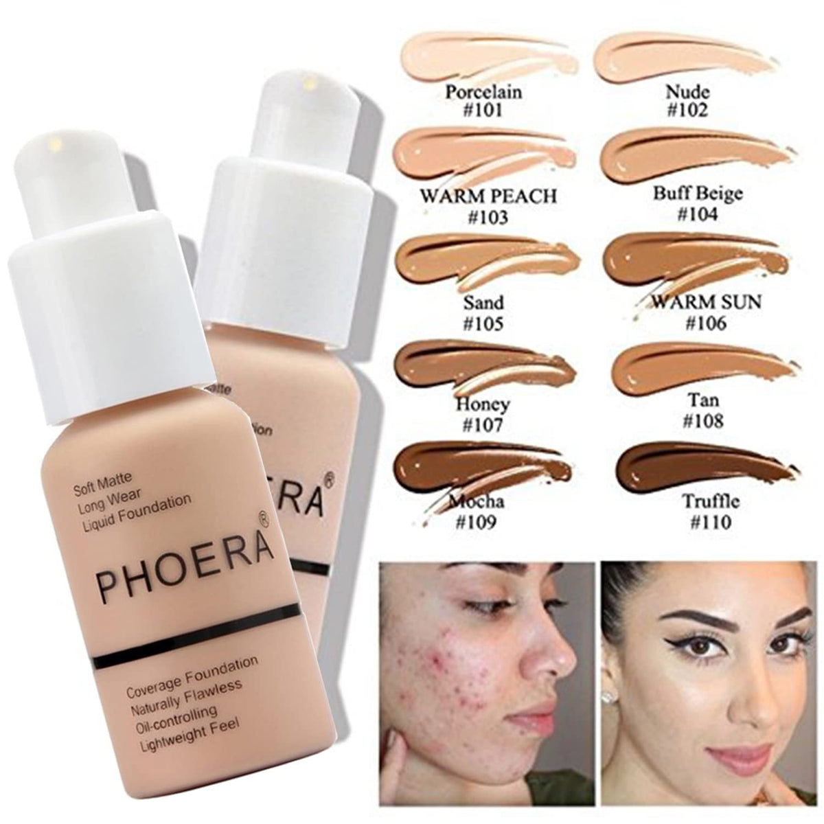 PHOERA Full Coverage Makeup Set with Foundation and CC Cream