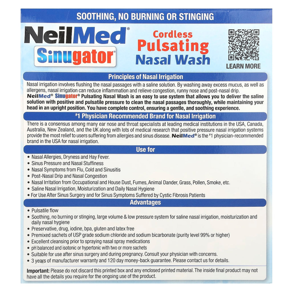 NeilMed, Sinugator®, Cordless Pulsating Nasal Wash, 3 Piece Set