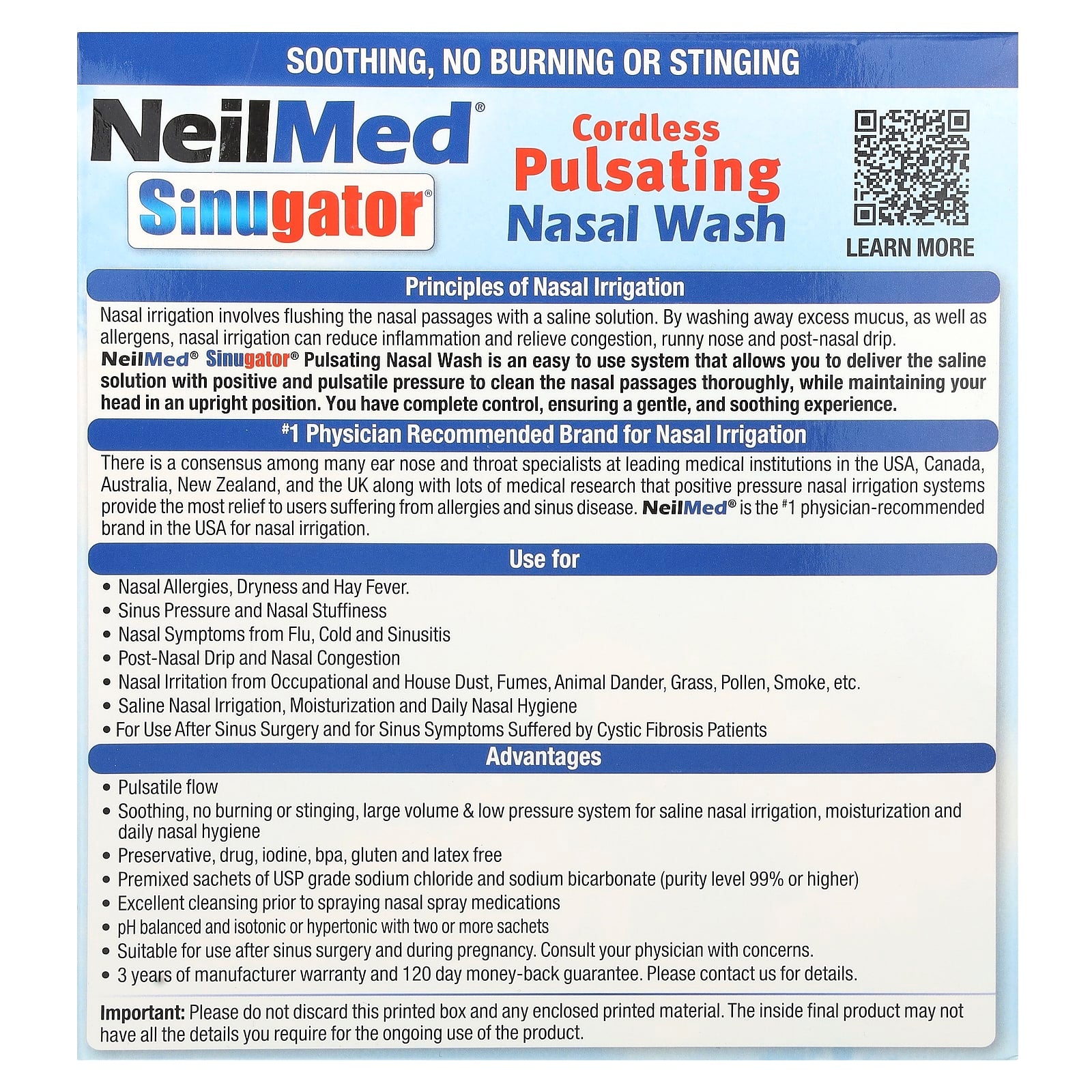 NeilMed, Sinugator®, Cordless Pulsating Nasal Wash, 3 Piece Set