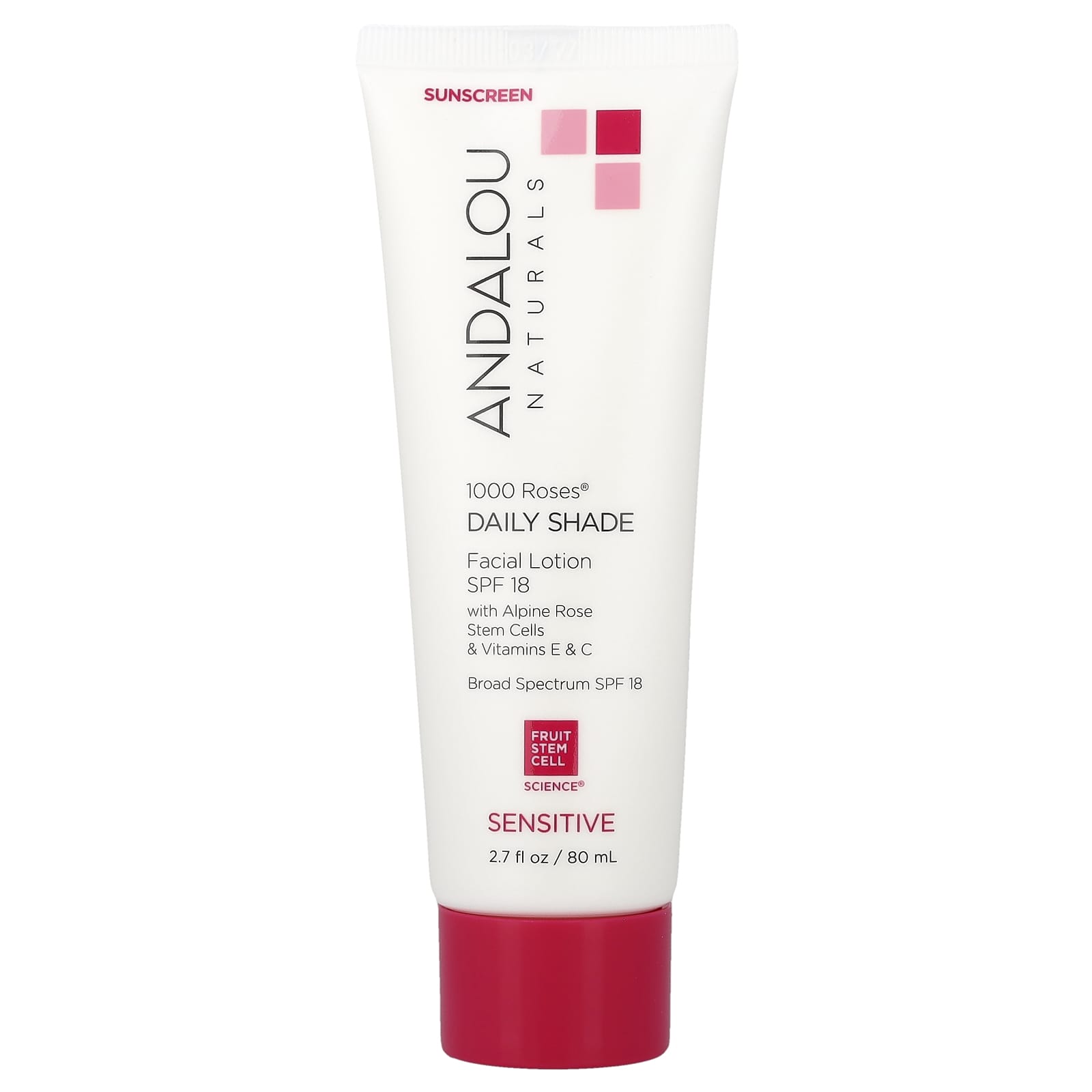 Andalou Naturals, 1000 Roses®, Daily Shade, Facial Lotion, SPF 18, Sensitive, 2.7 fl oz (80 ml)