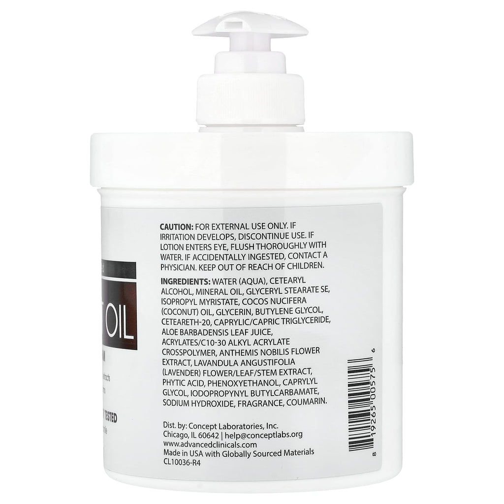 Advanced Clinicals, Coconut Oil Moisturizing Cream, 16 oz (454 g)
