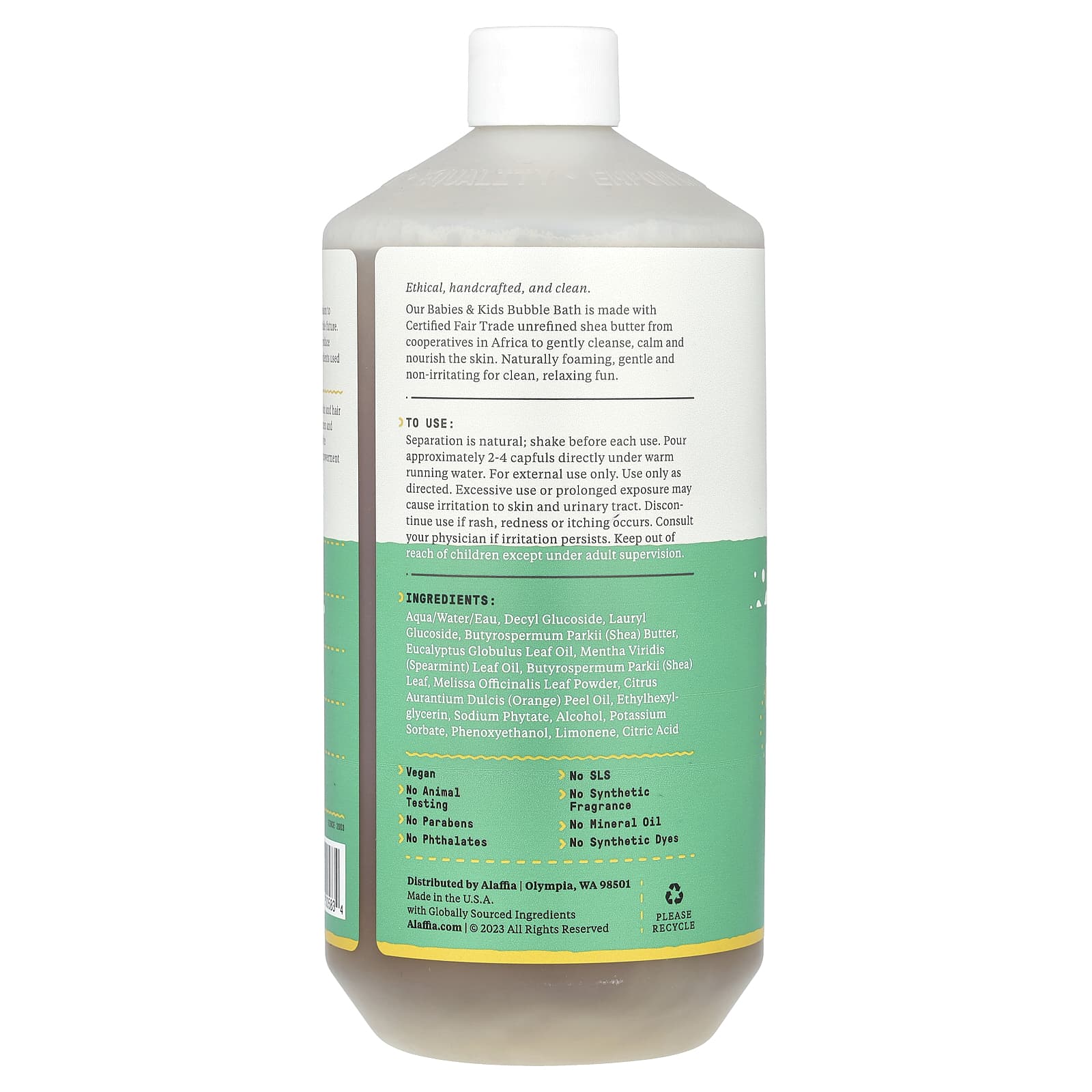 Alaffia, Bubble Bath, Babies & Kids, Eucalyptus Mint, 32 fl oz (946 ml)