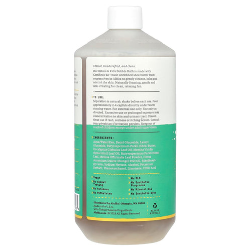 Alaffia, Bubble Bath, Babies & Kids, Eucalyptus Mint, 32 fl oz (946 ml)