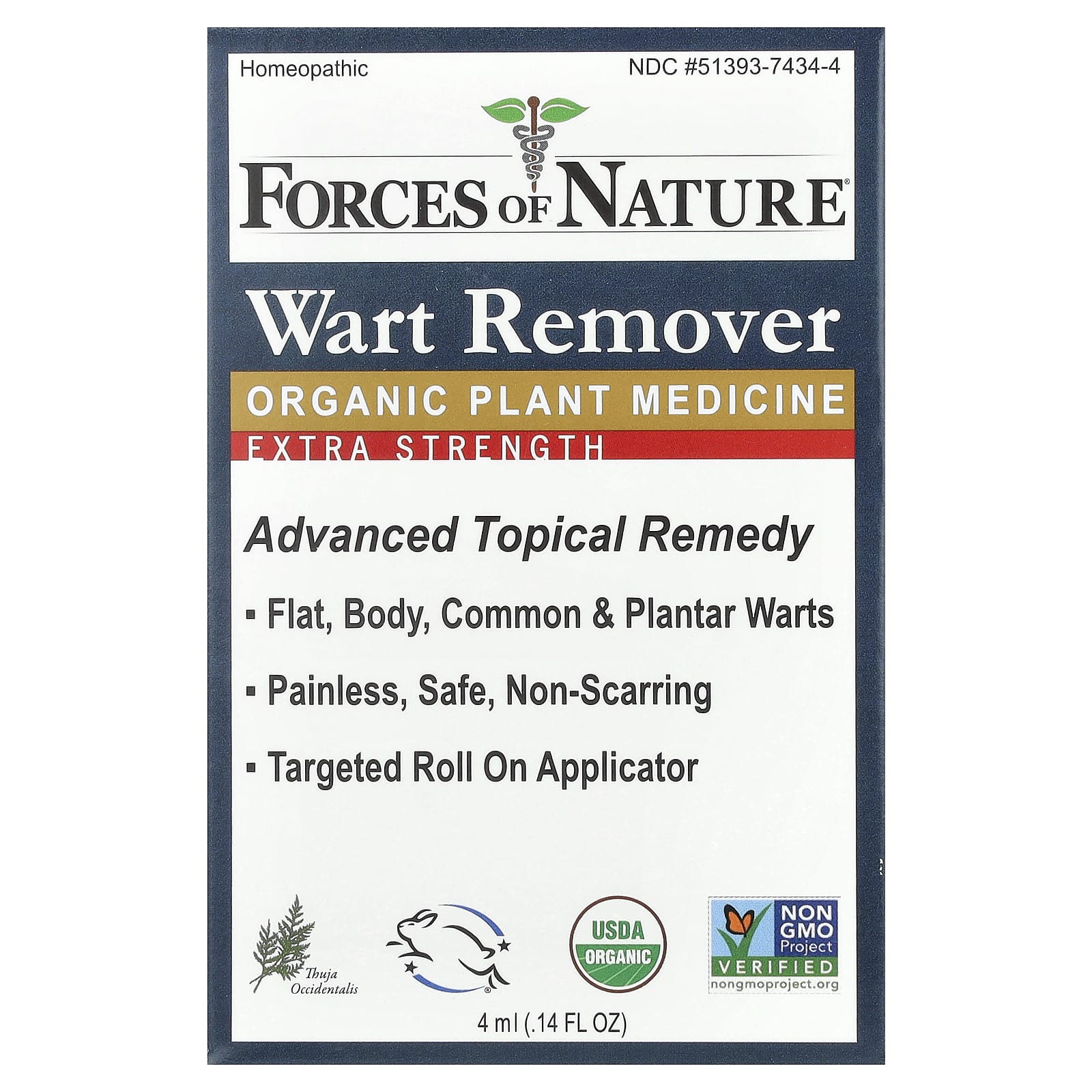 Forces of Nature, Wart Remover, Dual Action Roll On, 0.14 oz (4 ml)