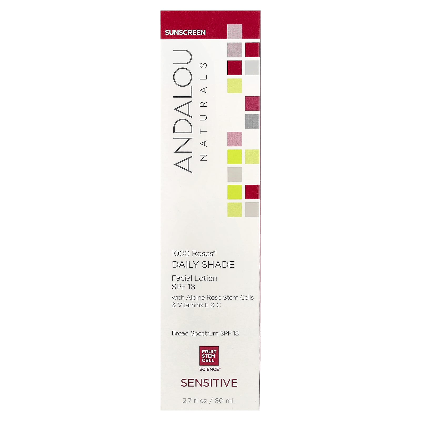 Andalou Naturals, 1000 Roses®, Daily Shade, Facial Lotion, SPF 18, Sensitive, 2.7 fl oz (80 ml)