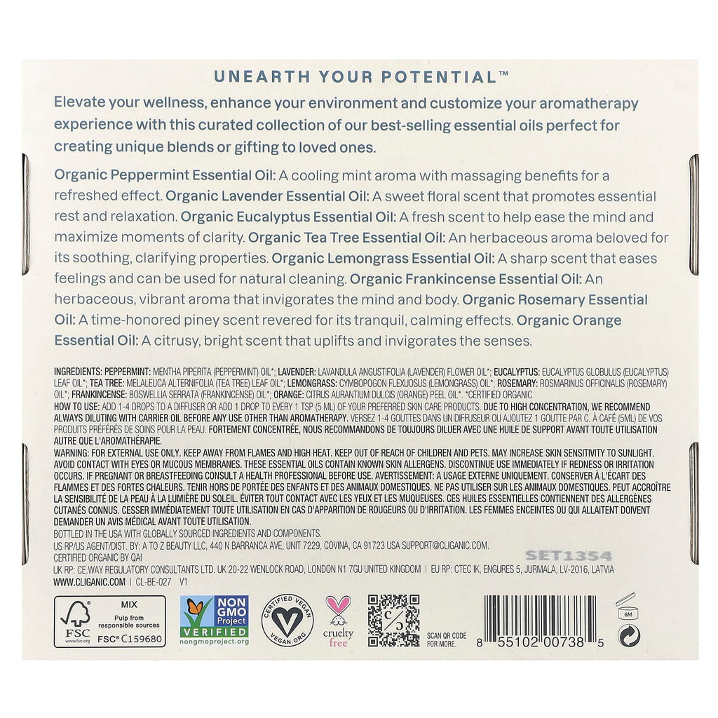 Cliganic, The Iconics, Essential Oil Aromatherapy Set, 8 Piece Set, 0.17 fl oz (5 ml) Each