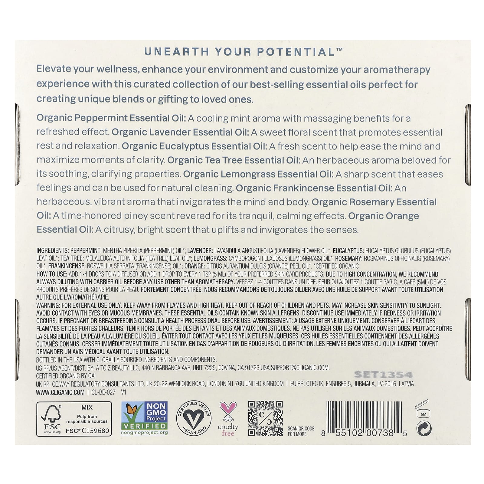 Cliganic, The Iconics, Essential Oil Aromatherapy Set, 8 Piece Set, 0.17 fl oz (5 ml) Each