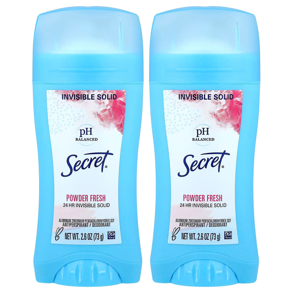 Secret, pH Balanced Invisible Solid Antiperspirant/Deodorant, Powder Fresh, Twin Pack, 2.6 oz (73 g) Each