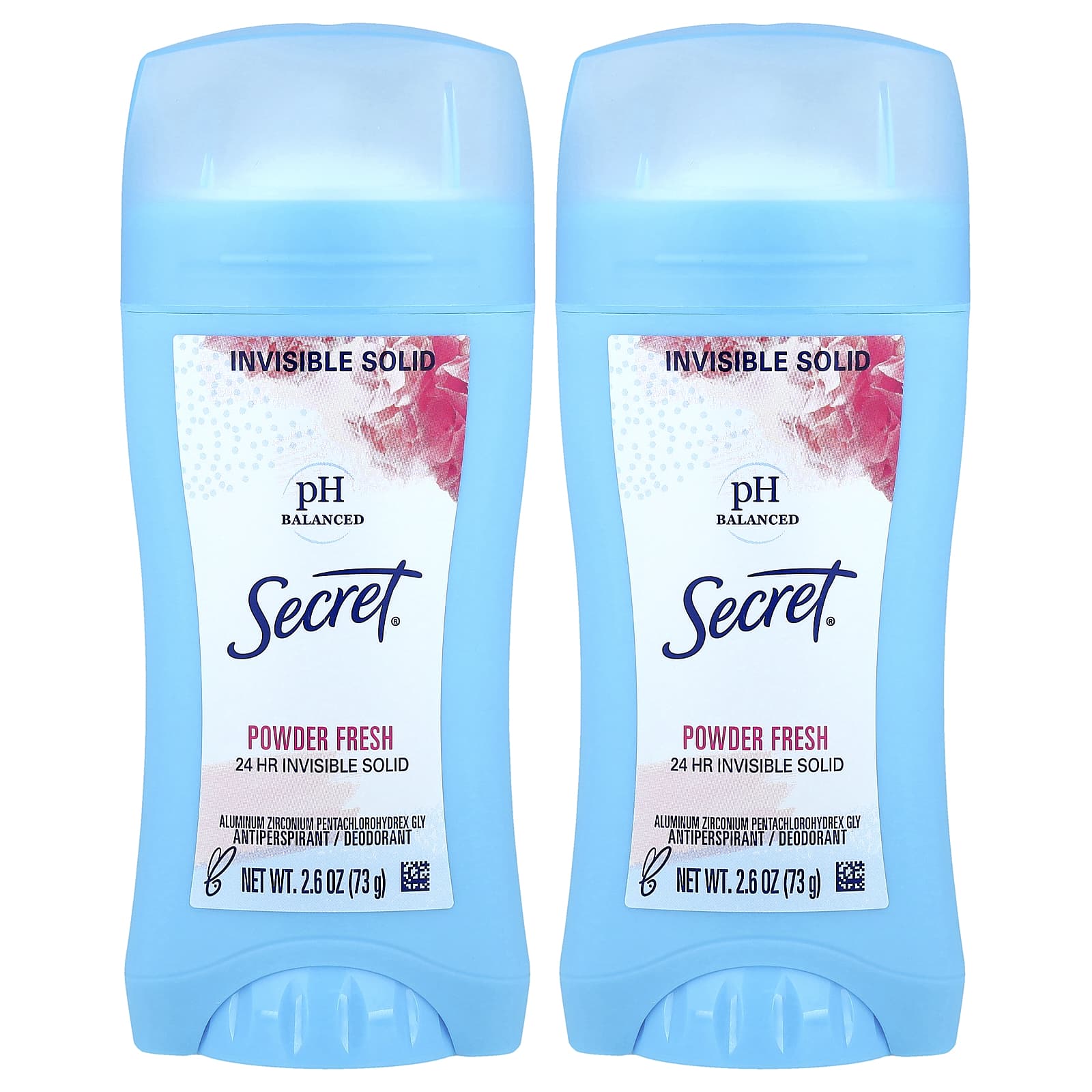 Secret, pH Balanced Invisible Solid Antiperspirant/Deodorant, Powder Fresh, Twin Pack, 2.6 oz (73 g) Each