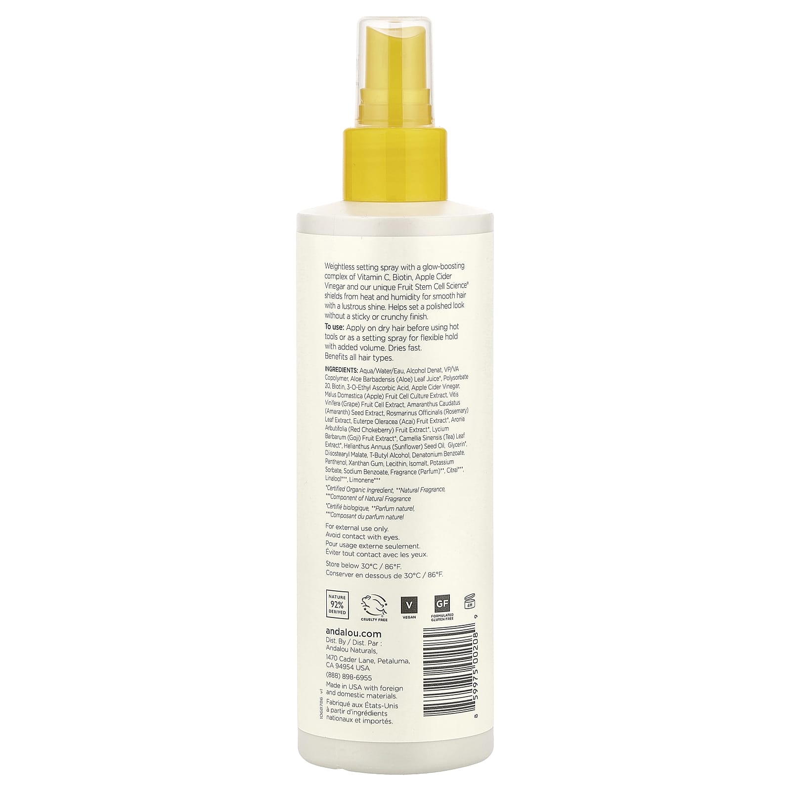Andalou Naturals, Hair Spray, Brilliant Shine, For Medium Hold, Sunflower & Citrus , 8.2 fl oz (242 ml)