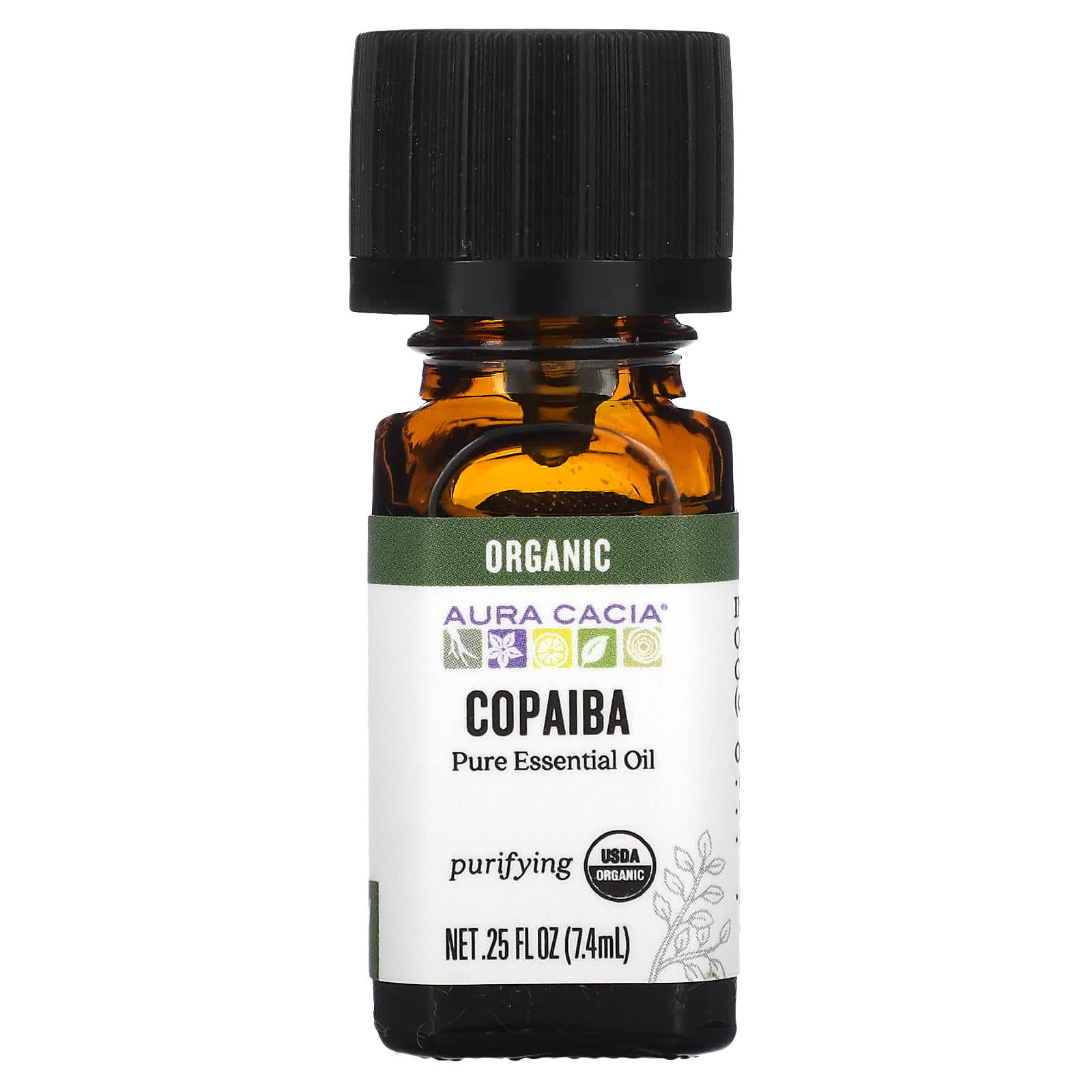 Aura Cacia, Pure Essential Oil, Organic Copaiba, 0.25 fl oz (7.4 ml)