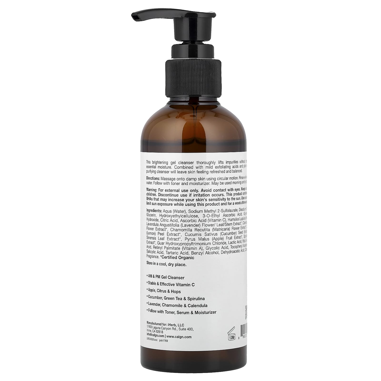 California Gold Nutrition, Vitamin C Cleanser, Enhanced Brightening Gel Cleanser, 6 fl oz (177 ml)