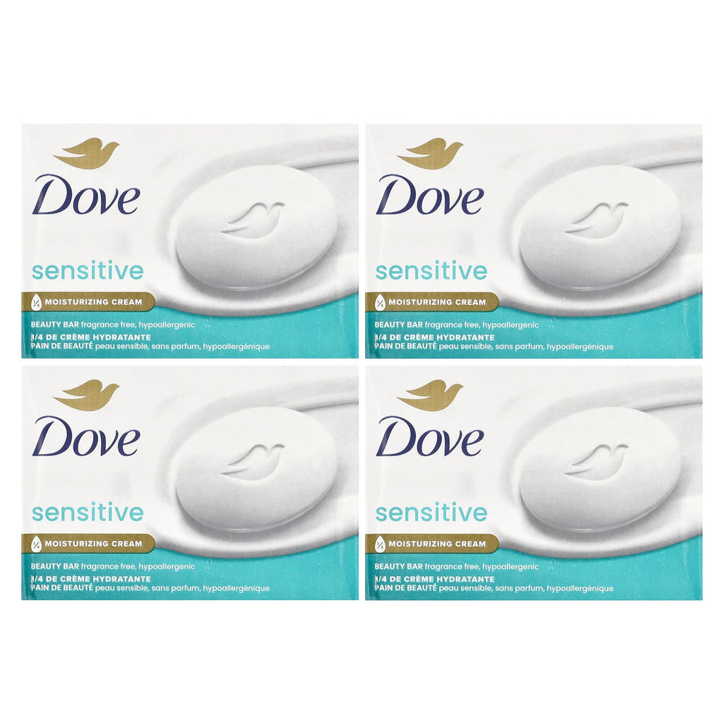 Dove, Beauty Bar Soap, Sensitive Skin, Fragrance Free, 4 Bars, 3.75 oz (106 g) Each