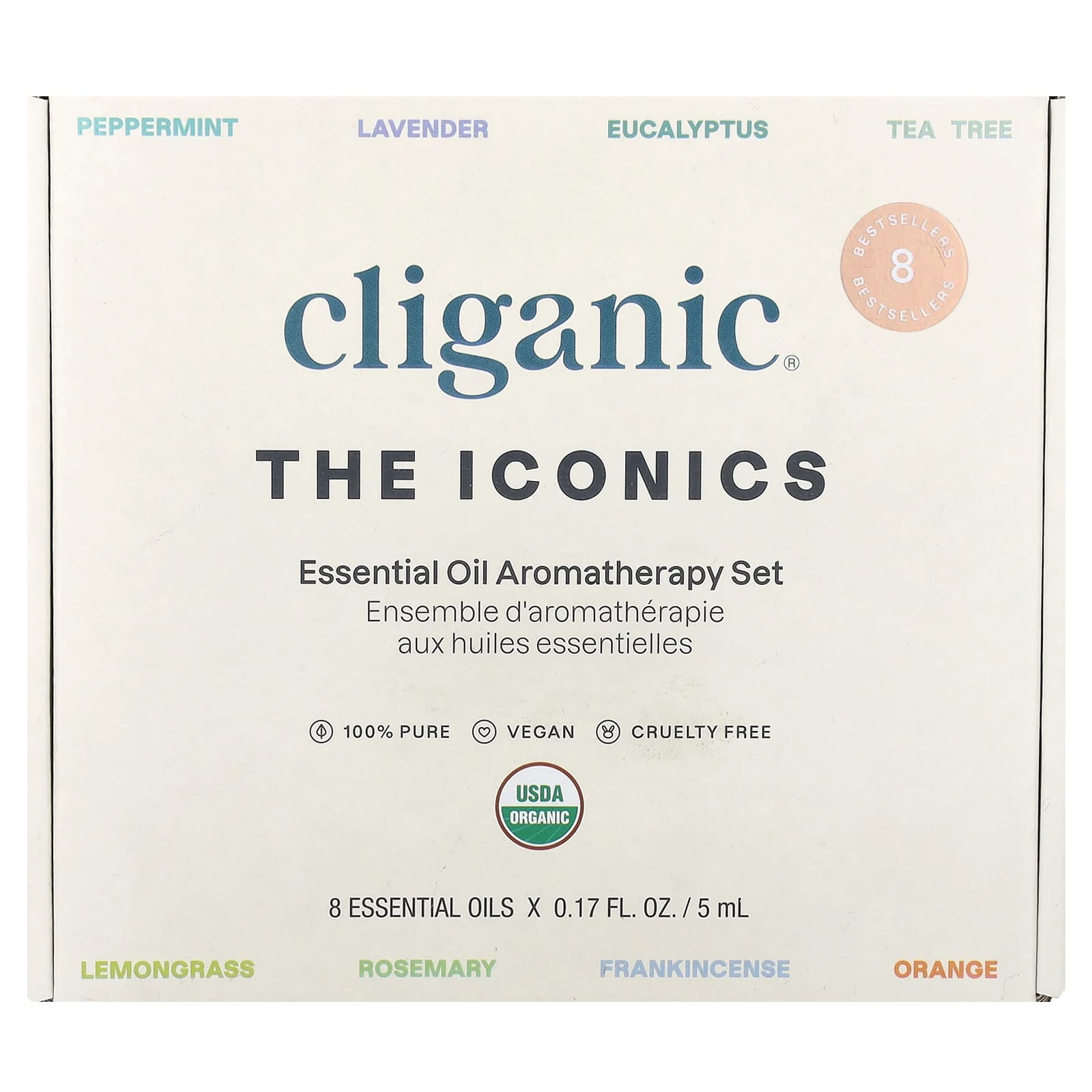 Cliganic, The Iconics, Essential Oil Aromatherapy Set, 8 Piece Set, 0.17 fl oz (5 ml) Each
