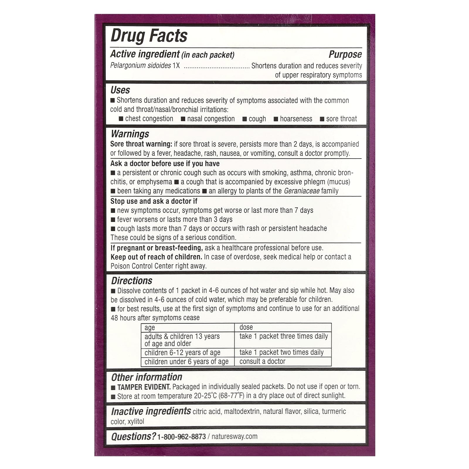 Nature's Way, Umcka®, Cold Relief, Soothing Hot Drink Mix, Ages 6+, Lemon, 10 Packets, 0.17 oz (5 g) Each