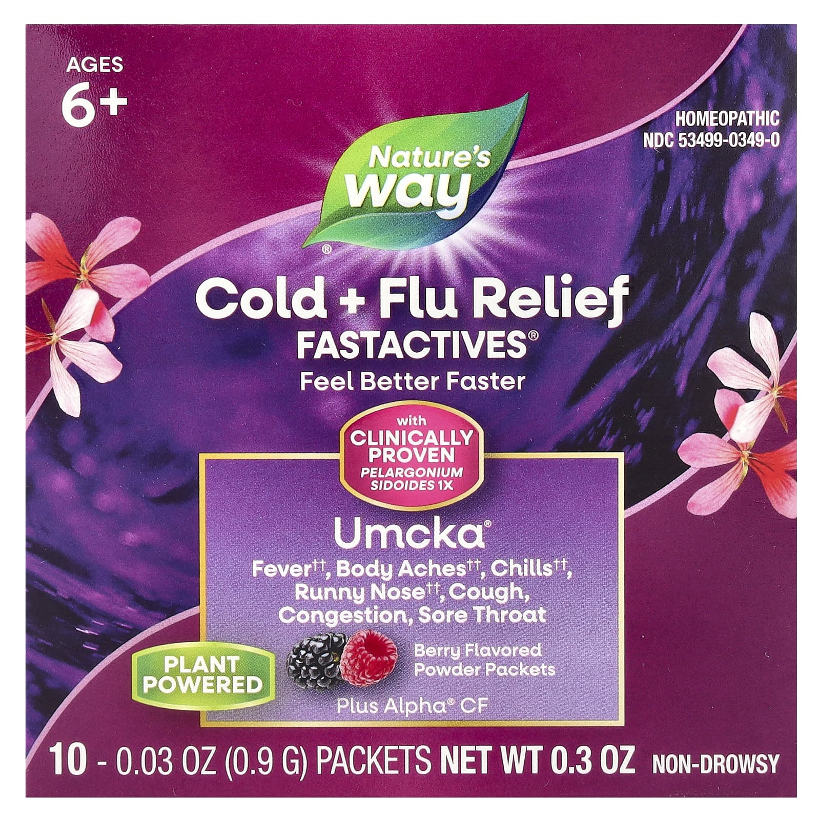 Nature's Way, Umcka®, Cold + Flu Relief Fastactives®, Ages 6+, Berry, 10 Packets, 0.03 oz (0.9 g) each