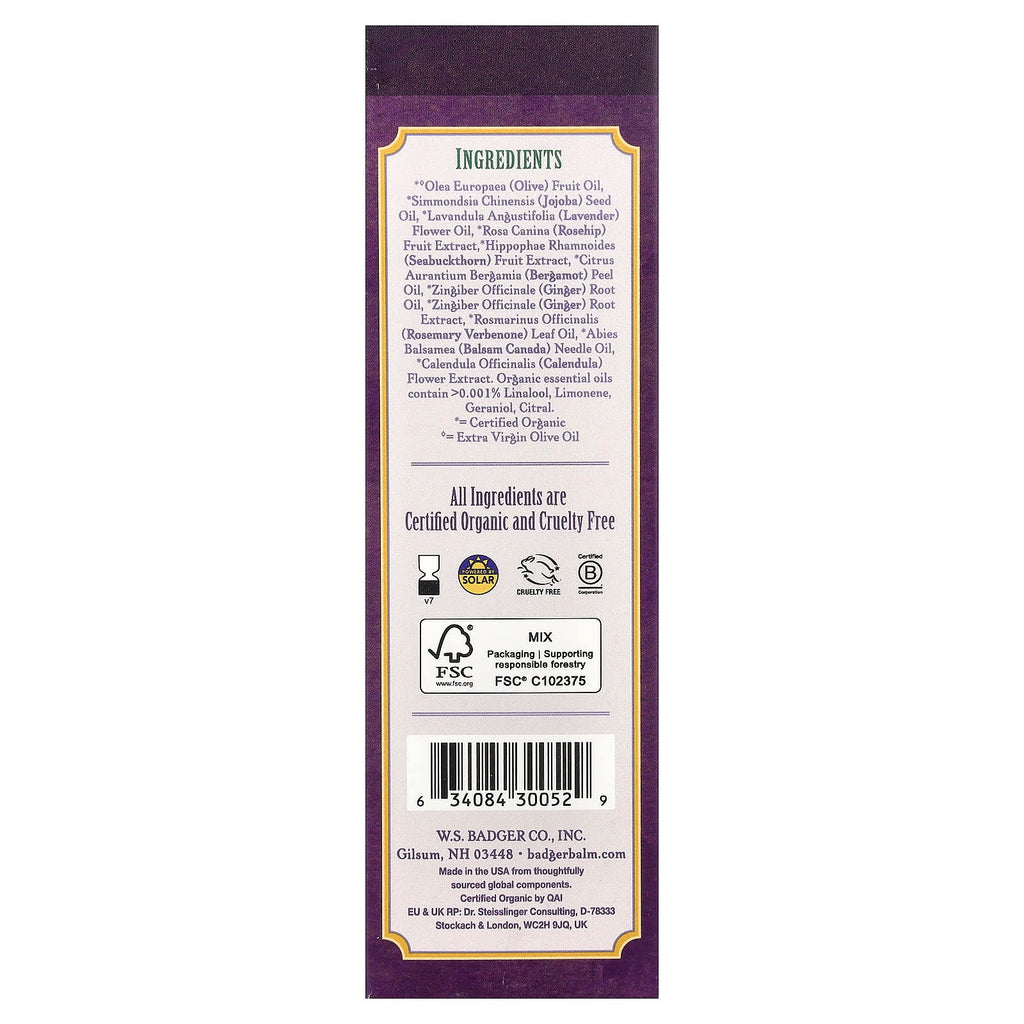 Badger, Aromatherapy Massage Oil, Lavender with Bergamot & Balsam Fir, 4 fl oz (118 ml)