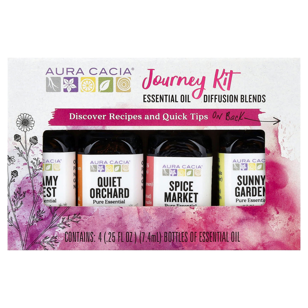 Aura Cacia, Journey Kit, Essential Oil Diffusion Blends, 4 Bottles, 0.25 fl oz (7.4 ml) Each