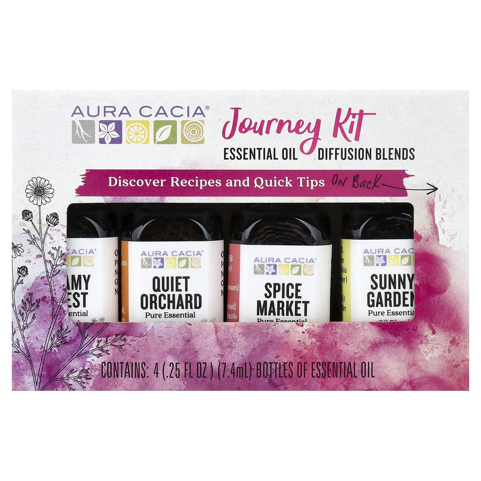 Aura Cacia, Journey Kit, Essential Oil Diffusion Blends, 4 Bottles, 0.25 fl oz (7.4 ml) Each
