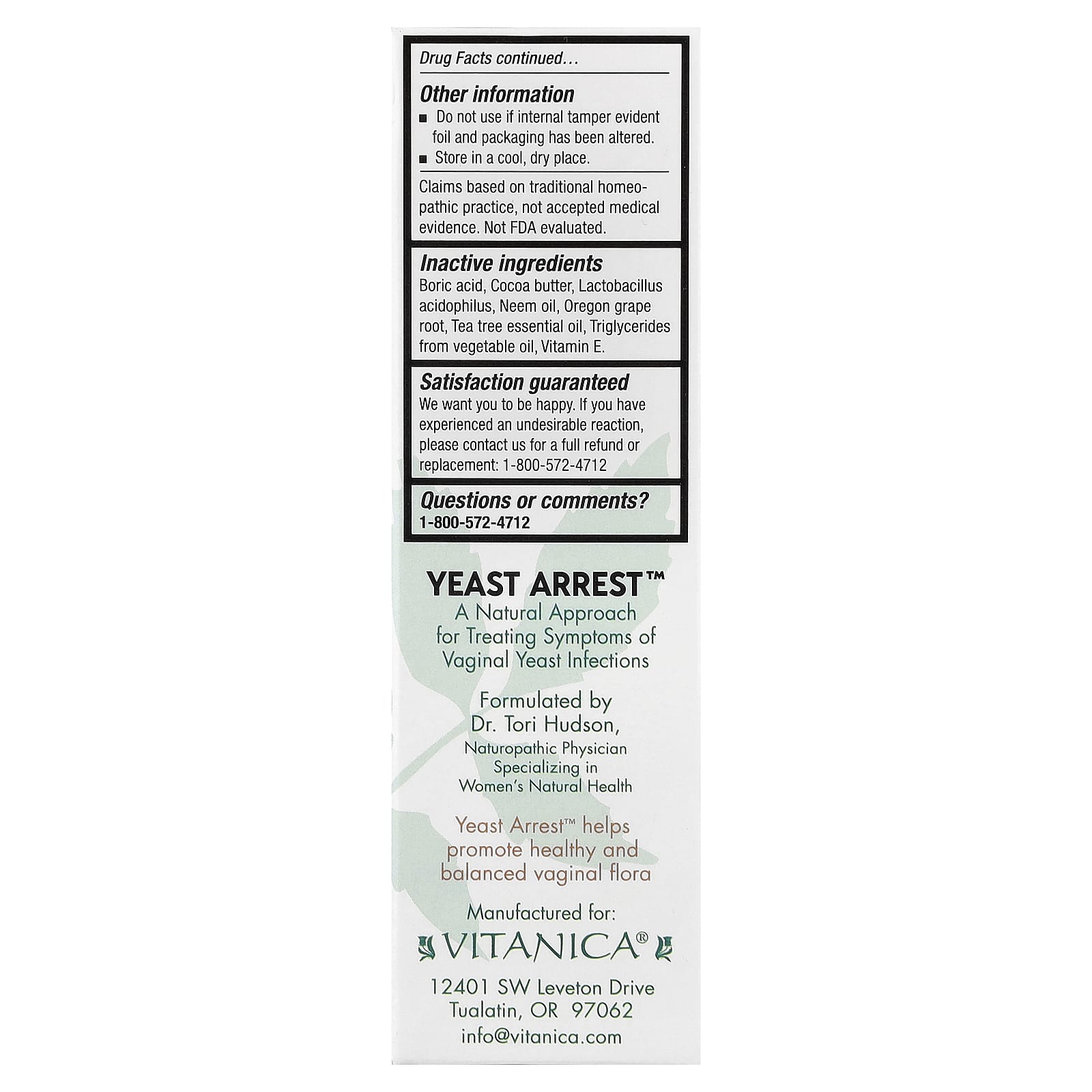Vitanica, Yeast Arrest™, 14 Vaginal Suppositories