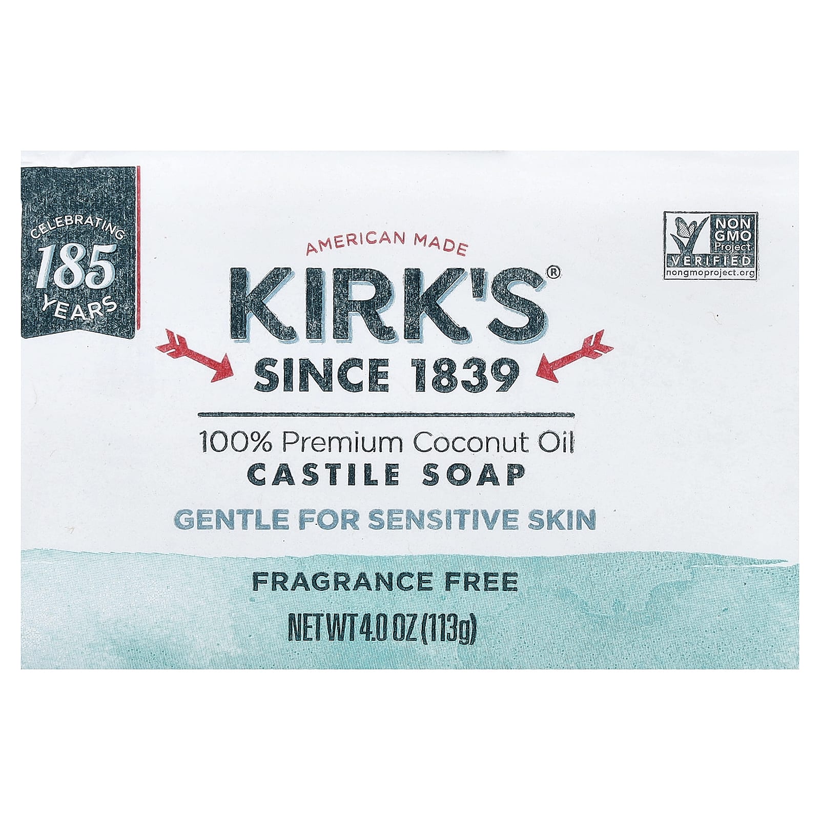 Kirk's, 100% Premium Coconut Oil Castile Bar Soap, Fragrance Free, 4 oz (113 g)
