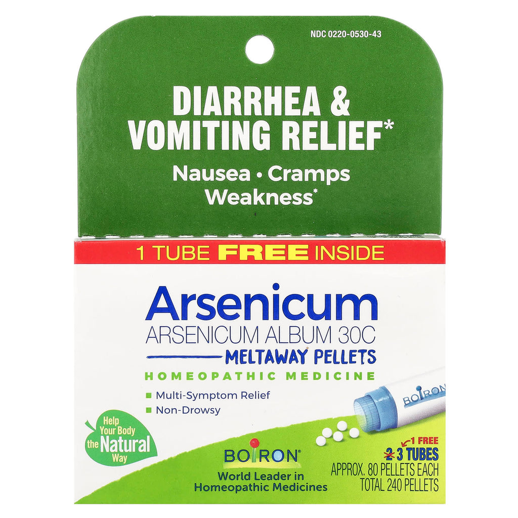 Boiron, Arsenicum, Diarrhea & Vomiting Relief, Meltaway Pellets, 30C, 3 Tubes, 80 Pellets Each