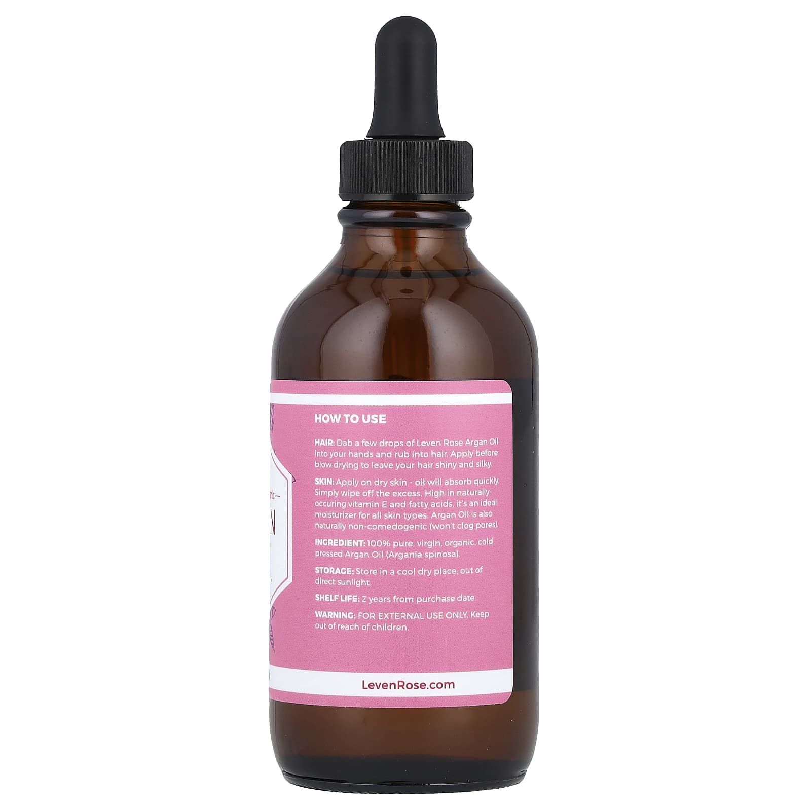 Leven Rose, 100% Pure & Organic, Argan Oil, 4 fl oz (118 ml)
