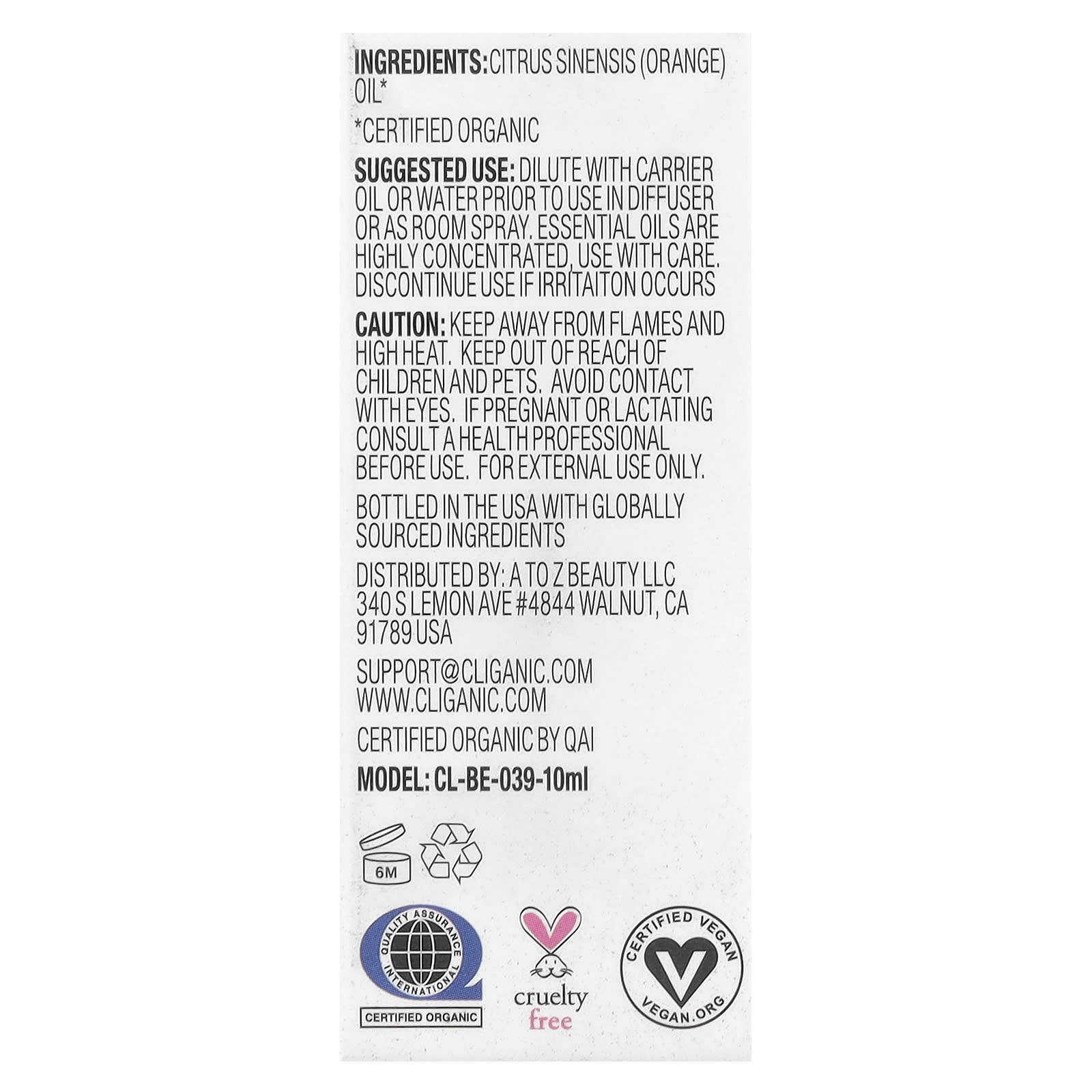Cliganic, 100% Pure Essential Oil, Orange Oil, 0.33 fl oz (10 ml)