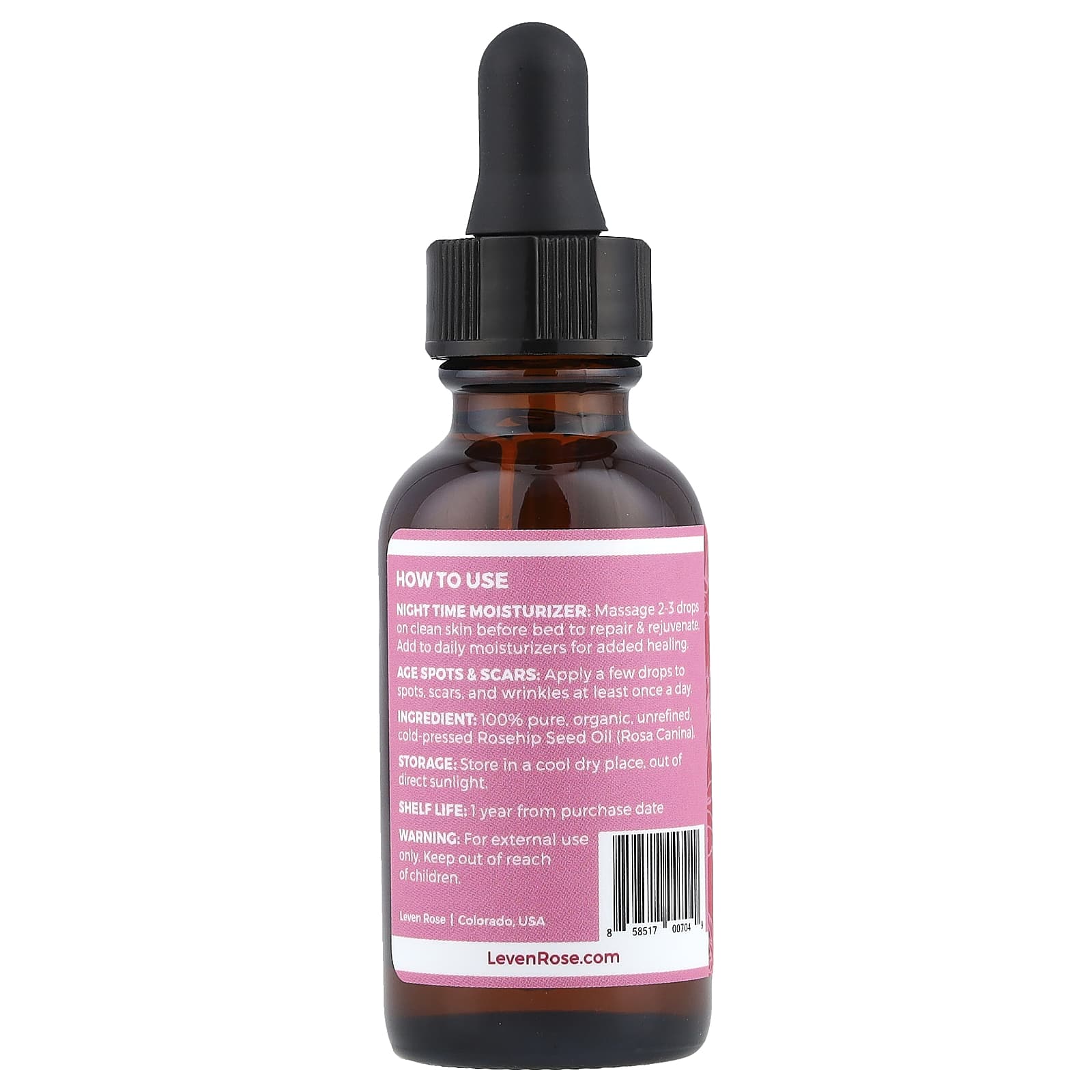 Leven Rose, 100% Pure & Organic Rosehip Oil, 1 fl oz (30 ml)