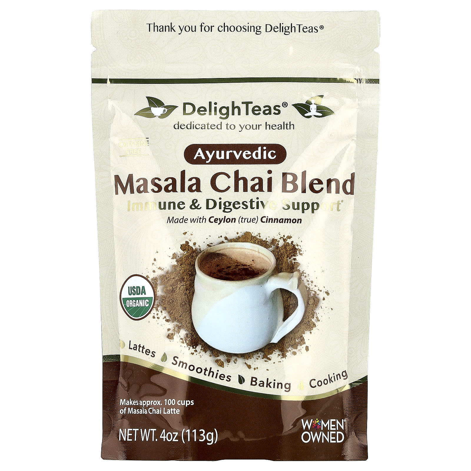 DelighTeas, Ayurvedic Masala Chai Blend, Caffeine Free, 4 oz (113 g)