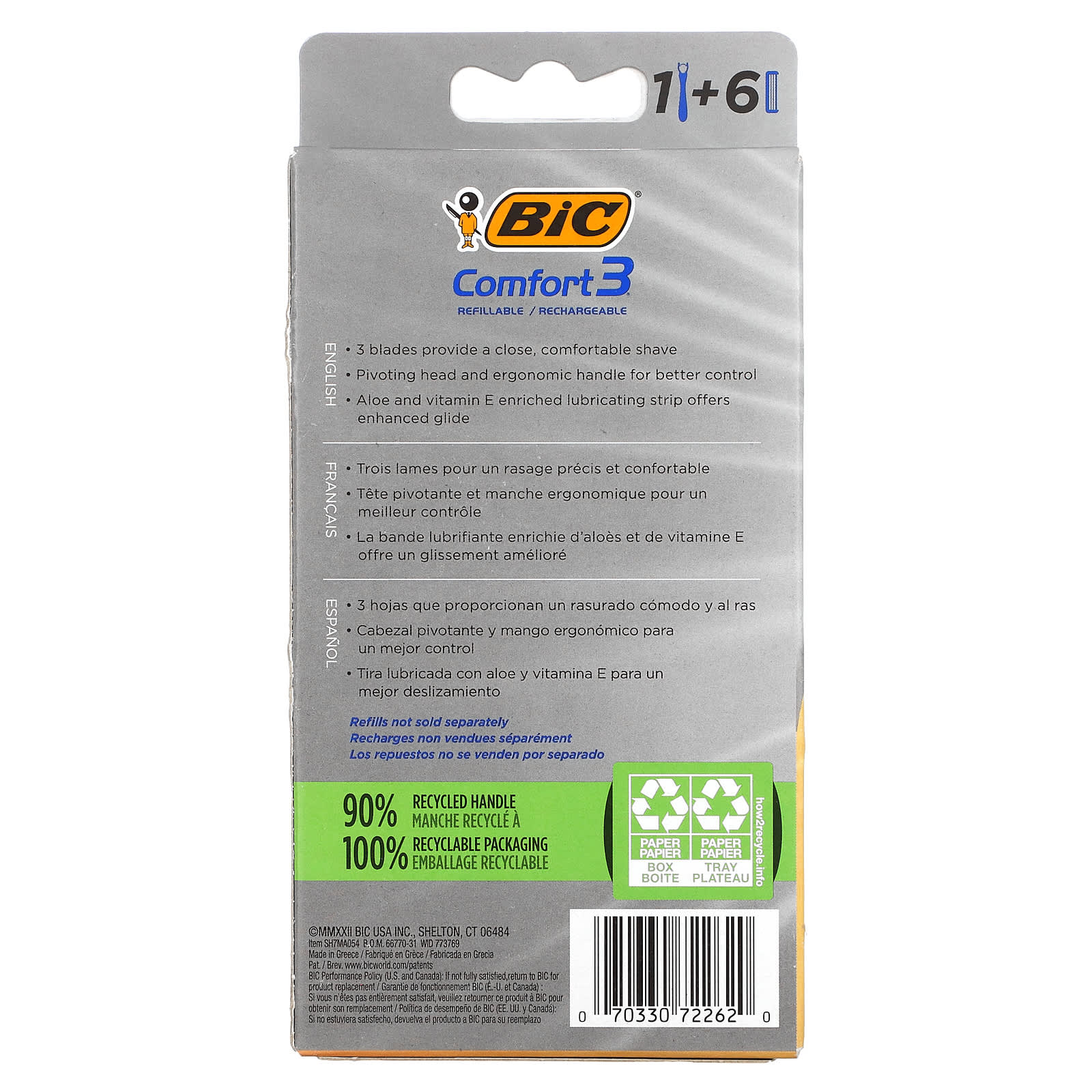 BIC, Comfort 3, 1 Handle, 6 Cartridges