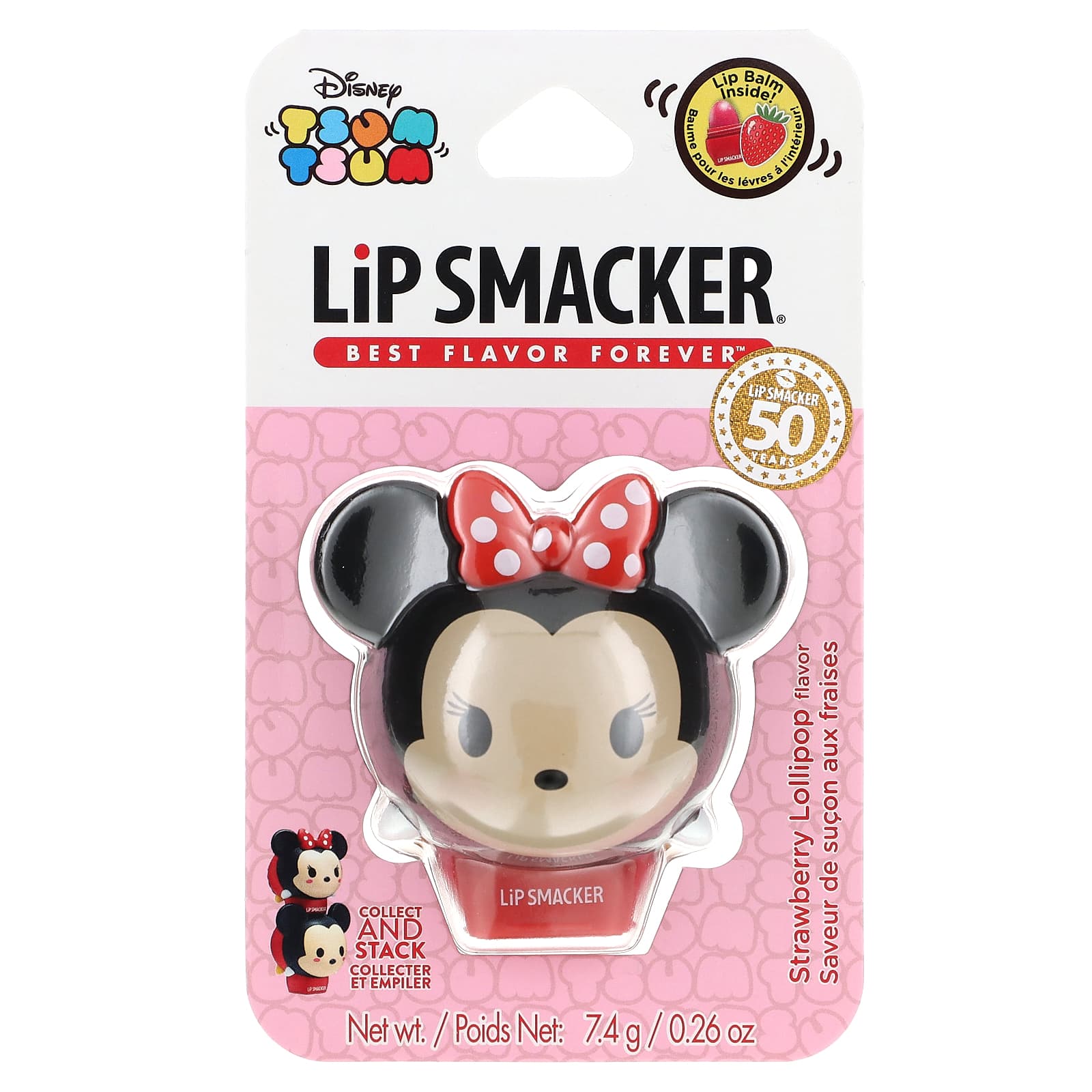 Lip Smacker, Disney Tsum Tsum, Lip Balm, Minnie Mouse, Strawberry Lollipop, 0.26 oz (7.4 g)
