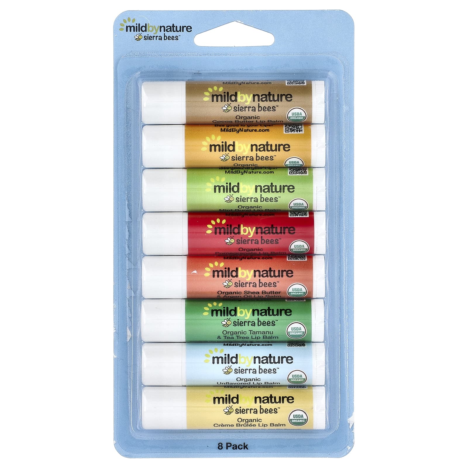 Mild By Nature, Sierra Bees™, Organic Lip Balms Combo Pack, 8 Pack, 0.15 oz (4.25 g) Each