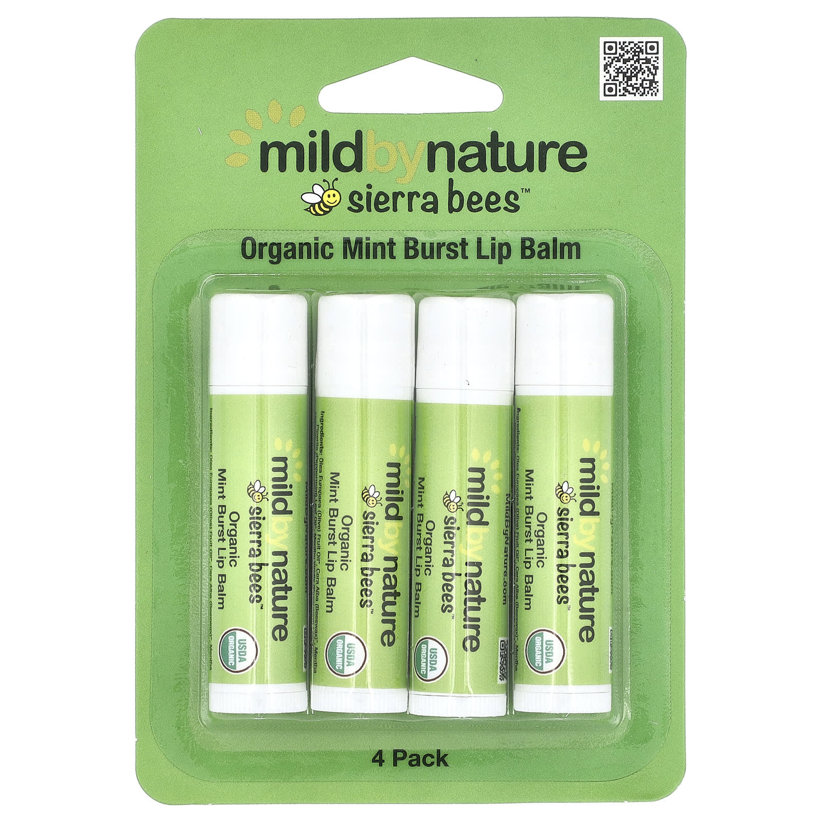 Mild By Nature, Sierra Bees™, Organic Lip Balms, Mint Burst, 4 Pack, 0.15 oz (4.25 g) Each